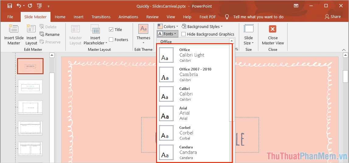 Cách thay đổi nhanh Font chữ trong tất cả các Slides của PowerPoint