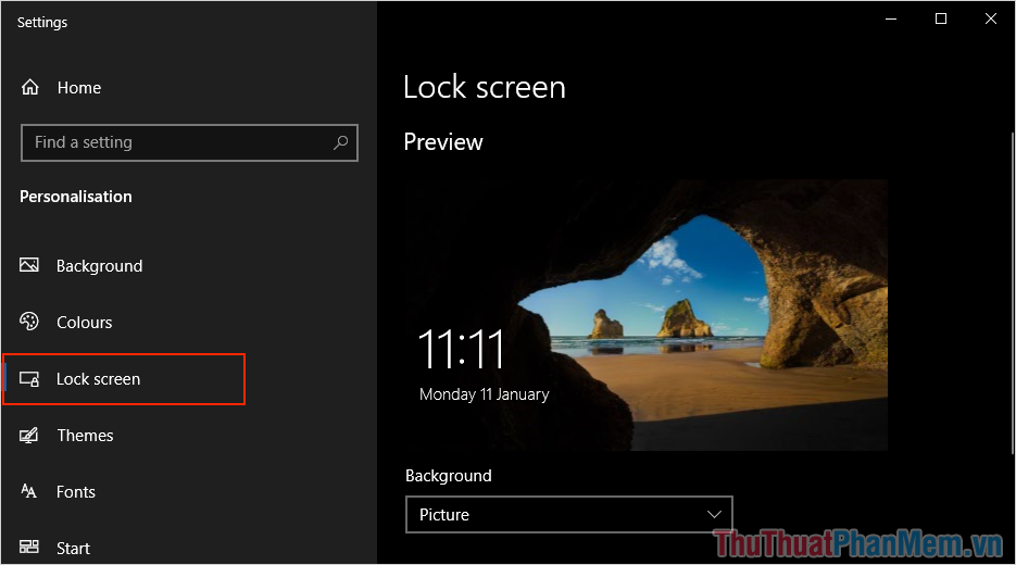 Chọn mục Lock Screen để thiết lập chế độ khóa màn hình