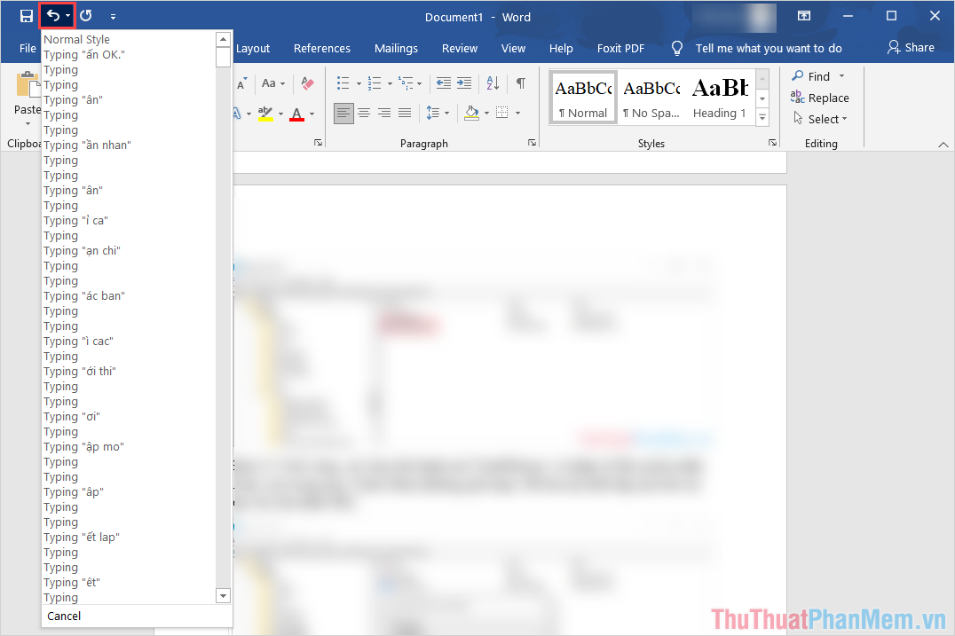 Kết quả tăng số lượng Undo trên Word