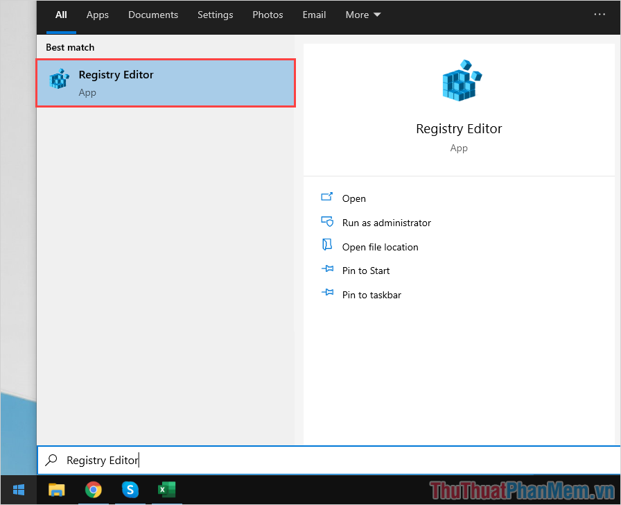 Mở MenuStart và nhập Registry Editor