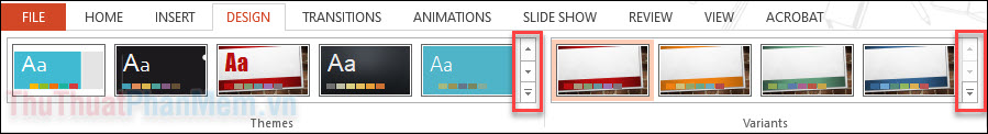 Chọn giao diện của slide bằng các thiết kế ở ô Themes và Variants