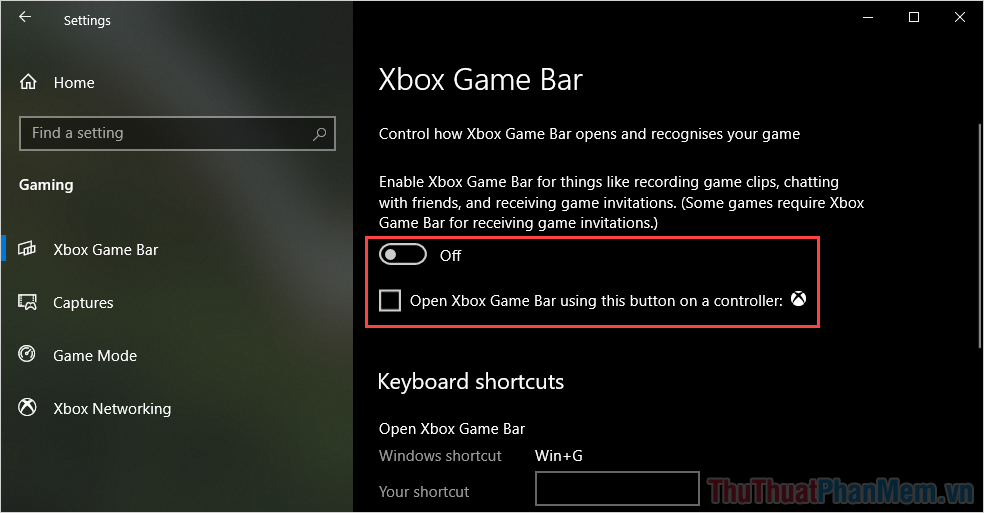 Tắt tính năng Xbox Game Bar và Open Xbox Game Bar using this button on a controller