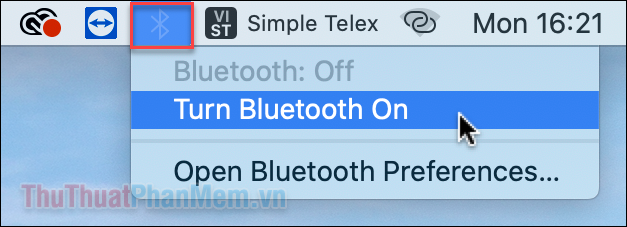 Nhấp vào biểu tượng màu xám và Turn Bluetooth On