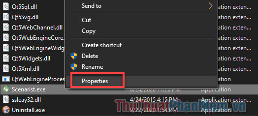 Bạn sẽ được đưa đến file .exe của phần mềm, click chuột phải vào file này và mở Properties