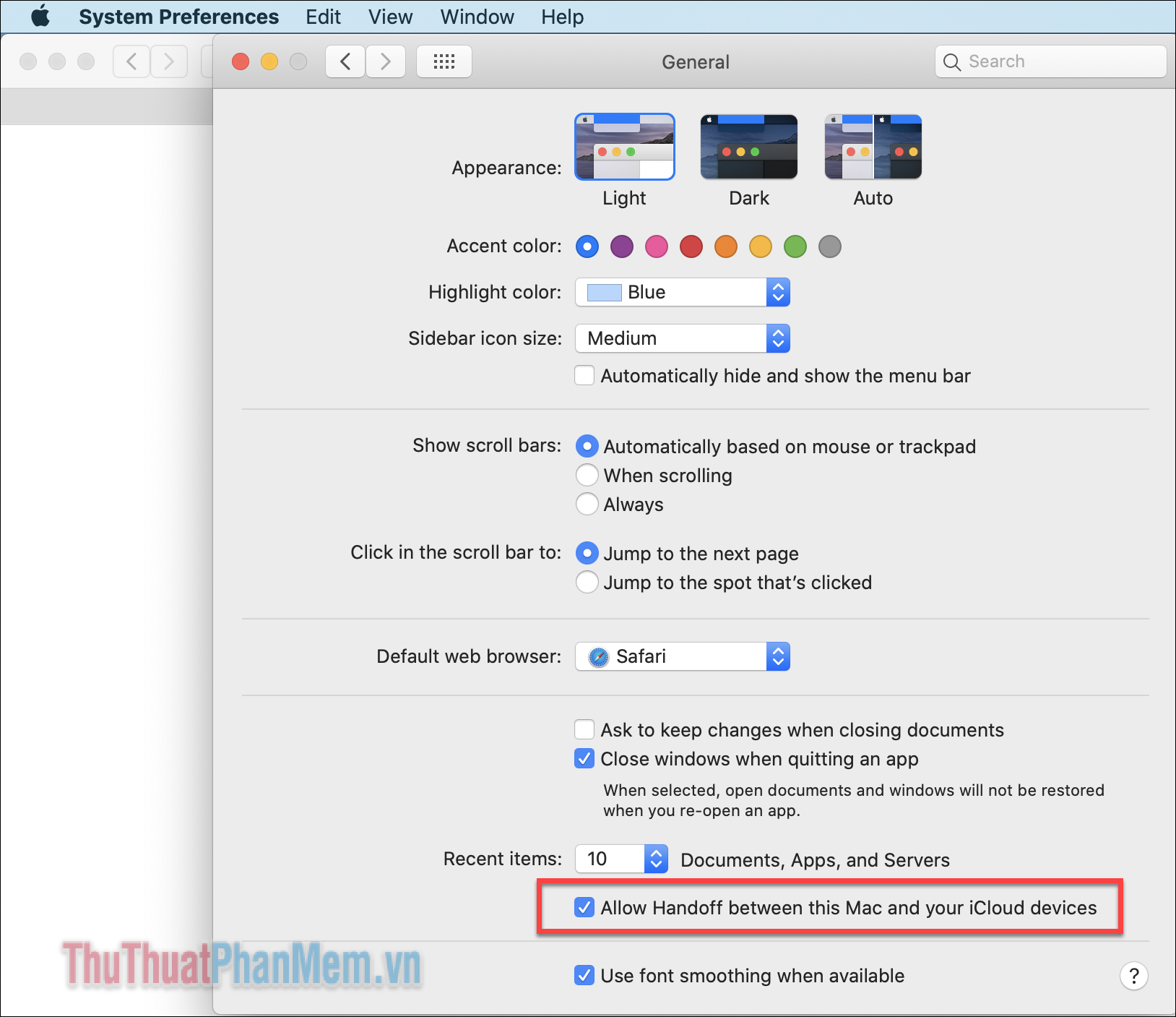 Tích vào ô Allow Handoff between this Mac and your iCloud devices
