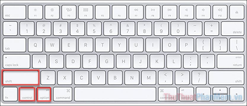 Bật lại máy Mac bằng cách nhấn giữ Shift + Control + Option (Alt) + nút nguồn (4 phím cùng lúc)