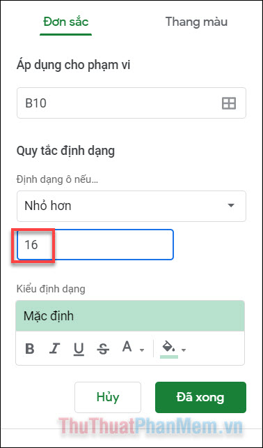 Tự động đổi màu ô trong Google Trang tính