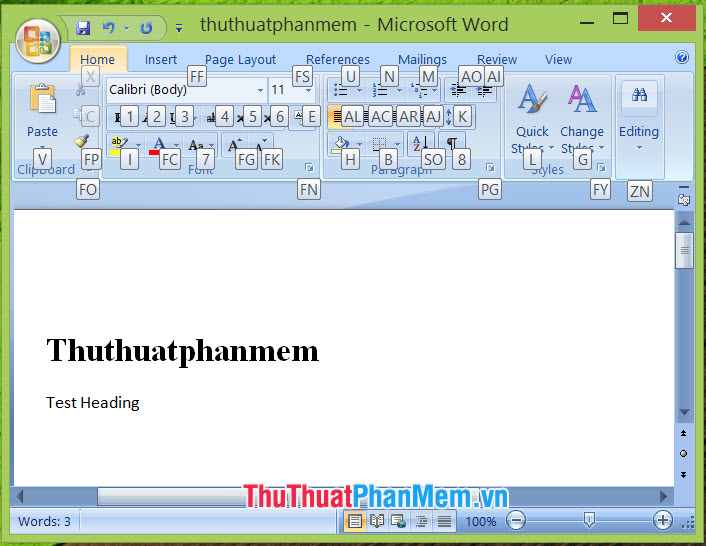 Dùng phím tắt trên Ribbon (áp dụng cho Word, Excel 2007 trở lên)