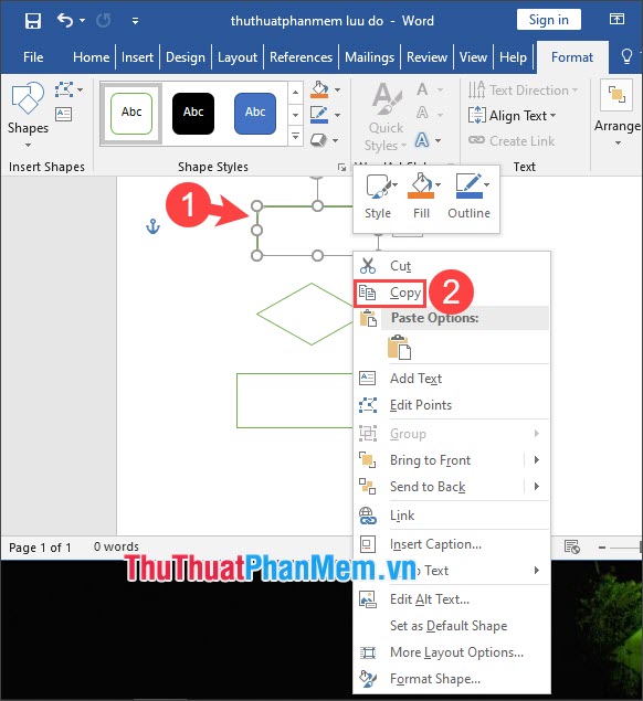 Chọn Copy hoặc dùng phím tắt Ctrl + C để copy hình vẽ