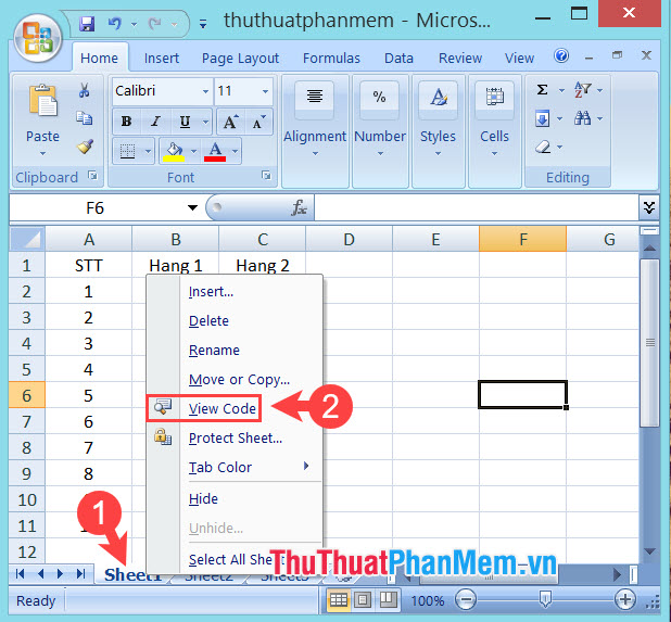 Chọn View Code để mở Visual Basic Editor