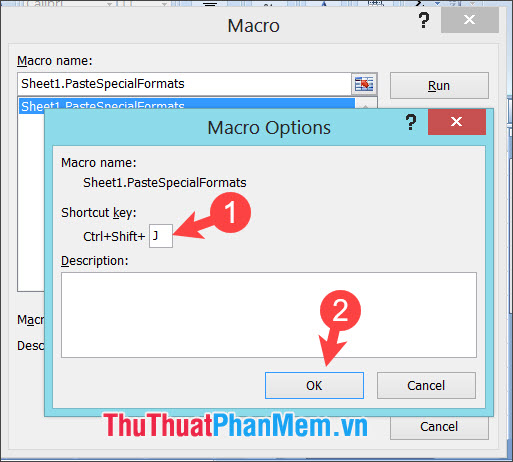 Thay đổi phím tắt mới và nhấn OK