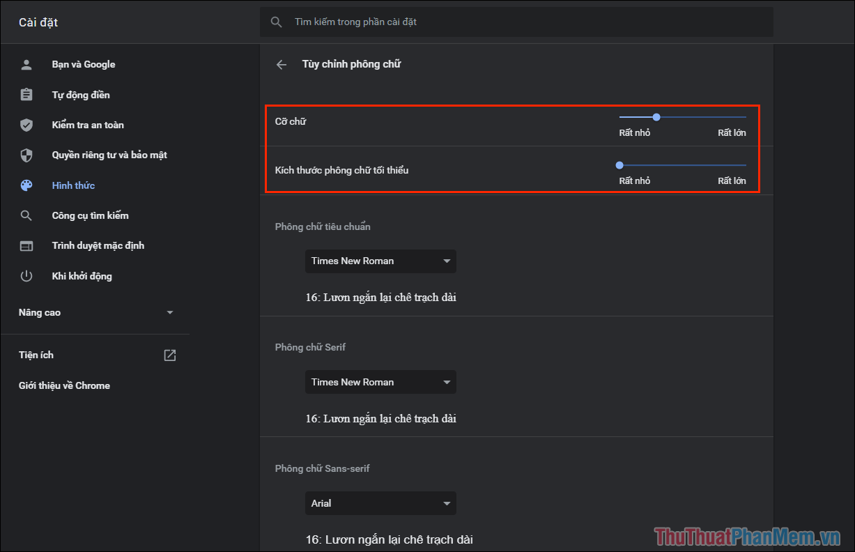 Bạn hay sử dụng Google Chrome để lướt web? Vậy thì hãy đổi kích thước phông chữ phù hợp với mắt của bạn ngay bây giờ! Chỉ cần vài thao tác đơn giản, bạn có thể tùy chỉnh các phông chữ trên Chrome theo ý thích của mình. Không chỉ giúp mắt bạn êm ái hơn khi đọc báo hay lướt web, đổi kích thước phông chữ còn mang lại trải nghiệm tốt hơn khi truy cập các trang web tiếng Việt!