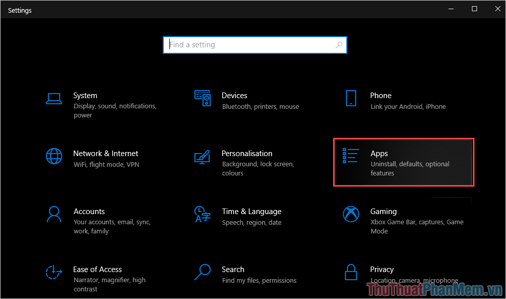 Chọn Ứng dụng để mở tất cả các ứng dụng trong Windows