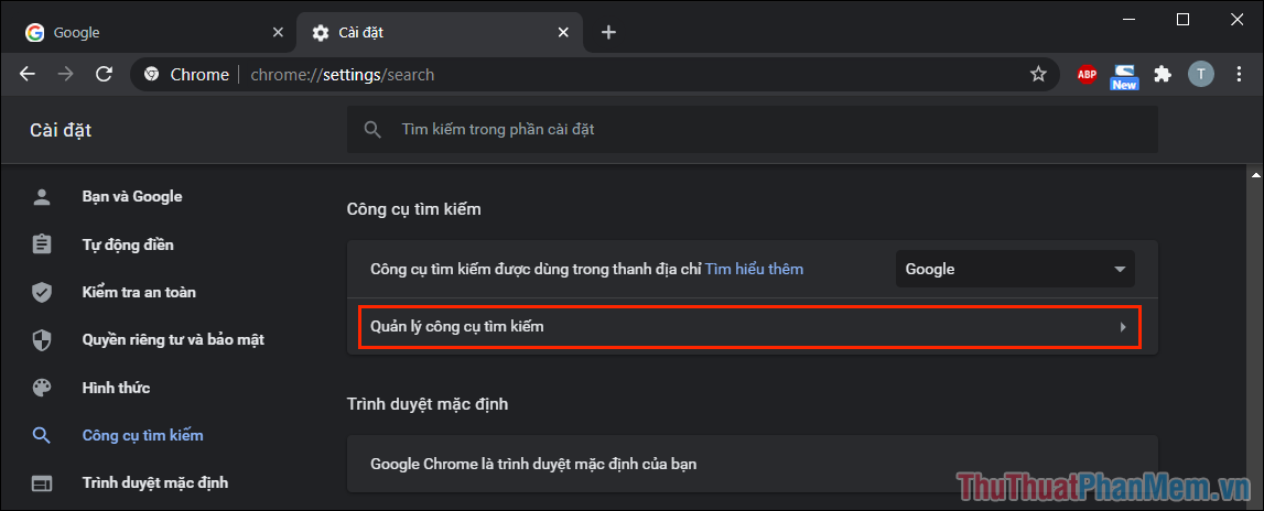 Cách thay đổi công cụ tìm kiếm mặc định trên Google Chrome