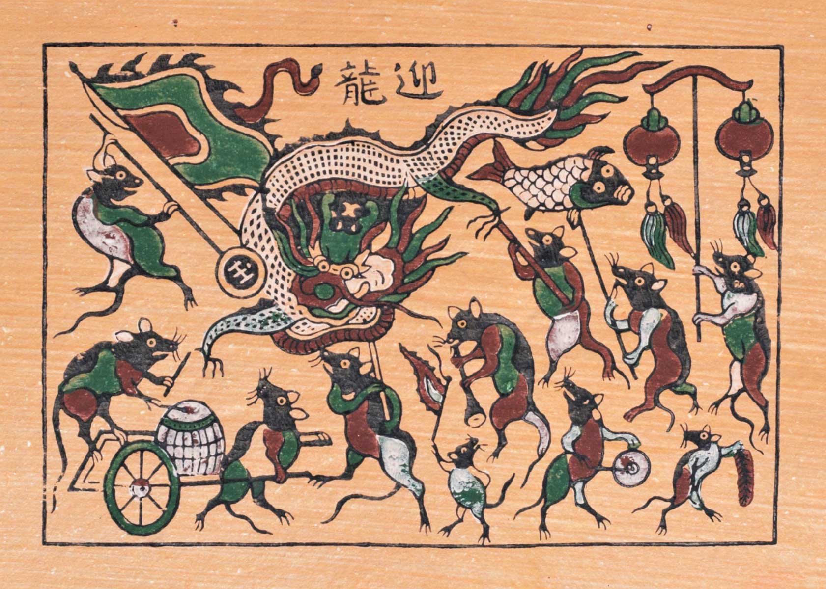 Tranh Tết truyền thống Đông Hồ Chuột múa rồng