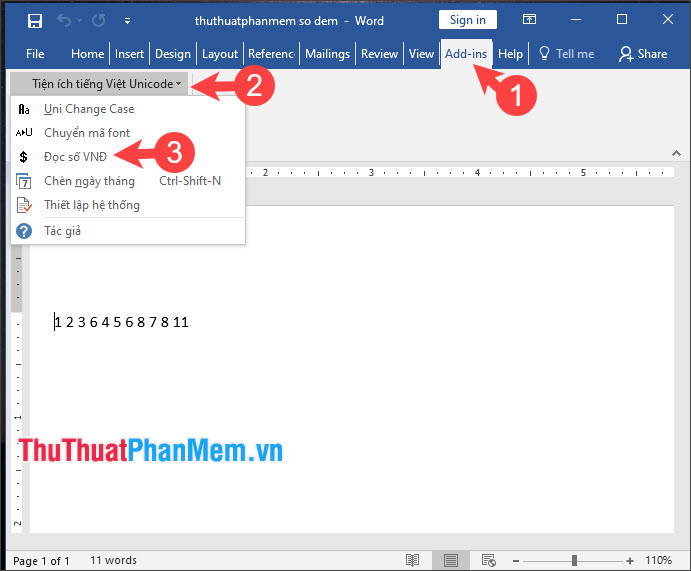 Chọn Đọc số VNĐ