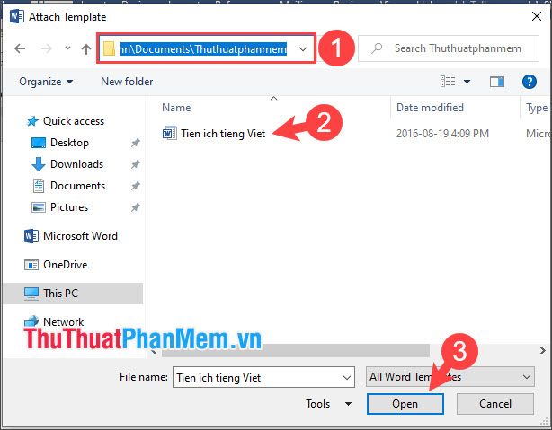 Chọn file và nhấn Open