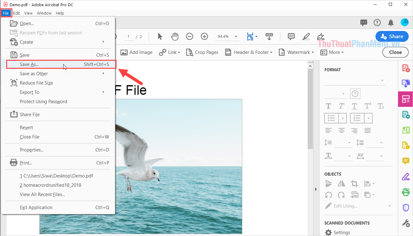 Chọn Save As để tiến hành lưu file PDF đã chèn ảnh