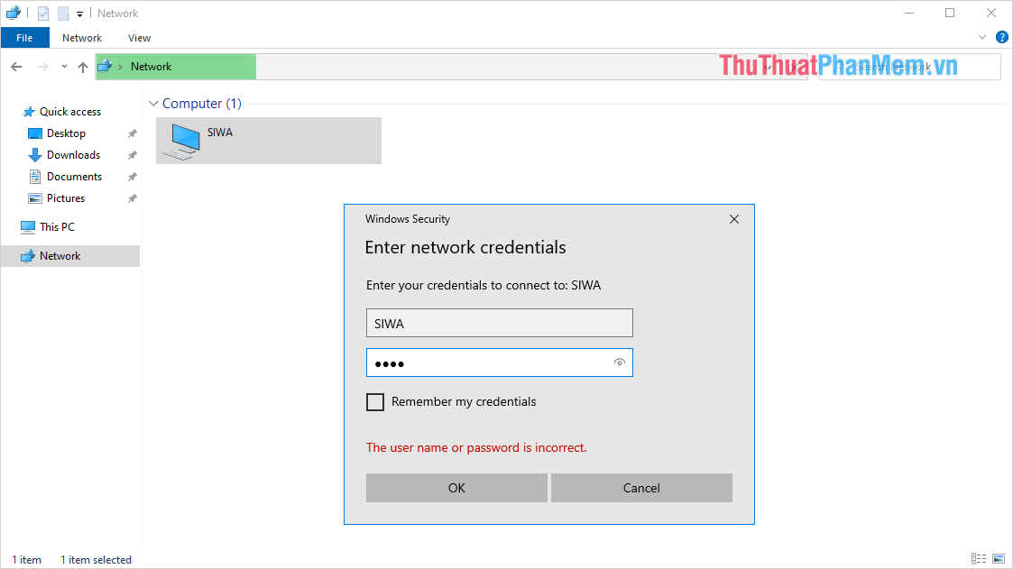 Nhập Tên đăng nhập và mật khẩu của máy tính cần kết nối