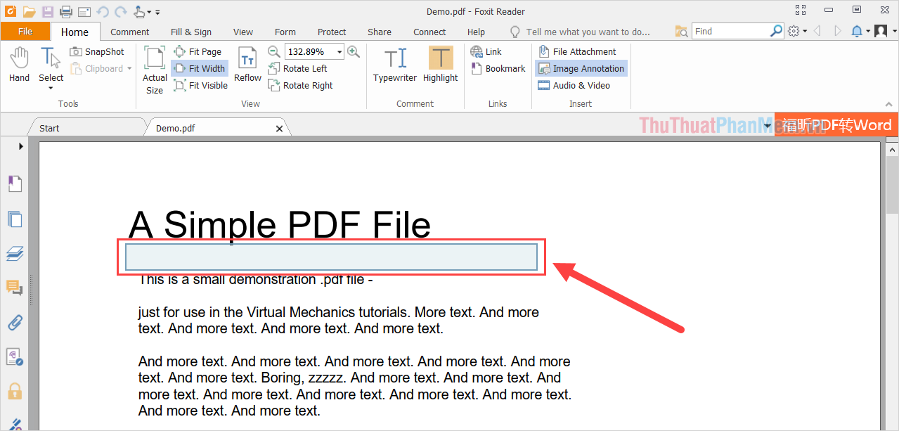 Tạo một vùng chọn bằng cách giữ chuột và kéo tạo một vùng trên file PDF
