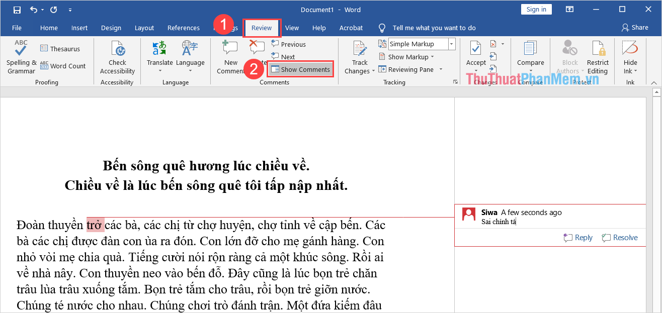 Chọn mục Show Comments