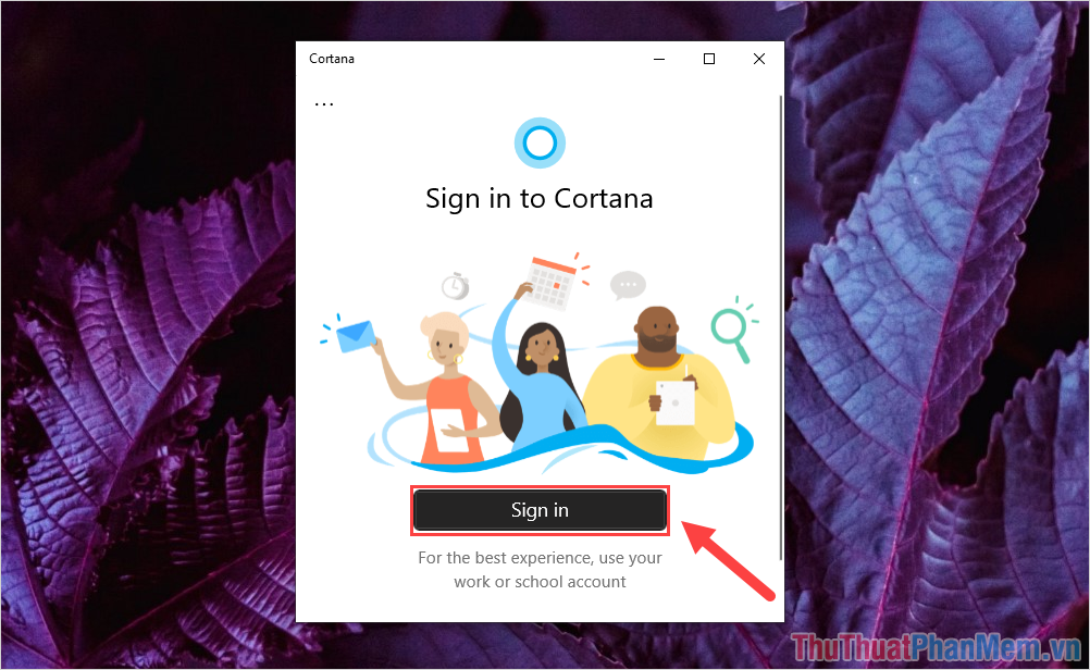 [サインイン]để tiếp tục đăng nhập vào Cortana