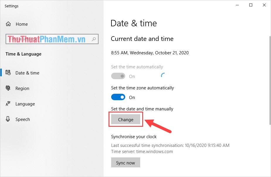Tìm đến mục Set the date and time manually và chọn mục Change