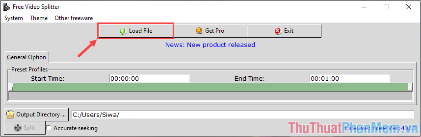 Chọn Load File để mở file Video cần cắt