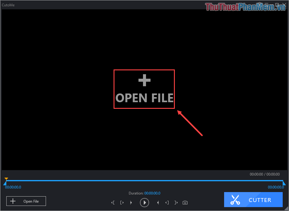 Chọn Open File để thêm Video cần cắt vào trong hệ thống