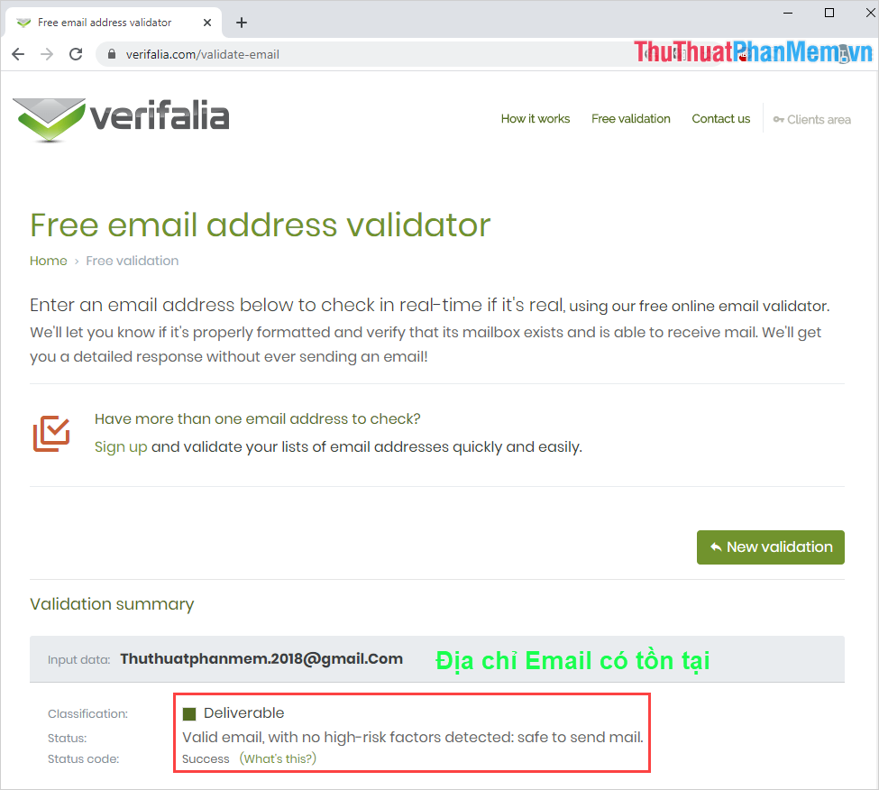 Nhập địa chỉ Email và nhấn Verify Email để hệ thống kiểm tra