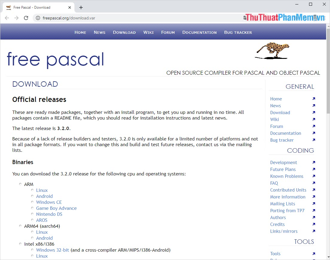 Tải Free Pascal từ trang chủ
